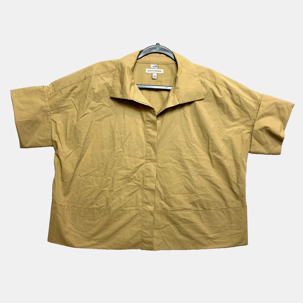 Banana Republic Shirt Womens Large Tan Short Sleeve Button Up